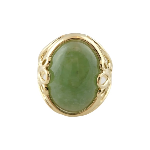 Vintage 14K Yellow Gold Jade Ring Size 6.75 #13497 - Picture 1 of 7